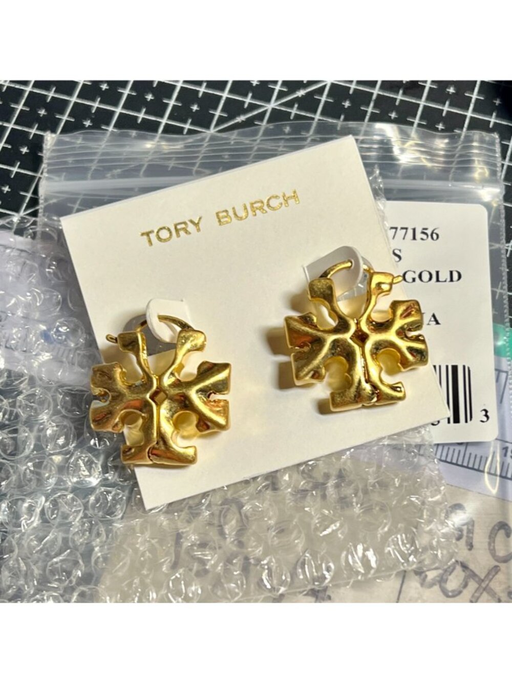 TORY BURCH GOLD ROXANNE HIDDEN LOGO HOOP EARRINGS